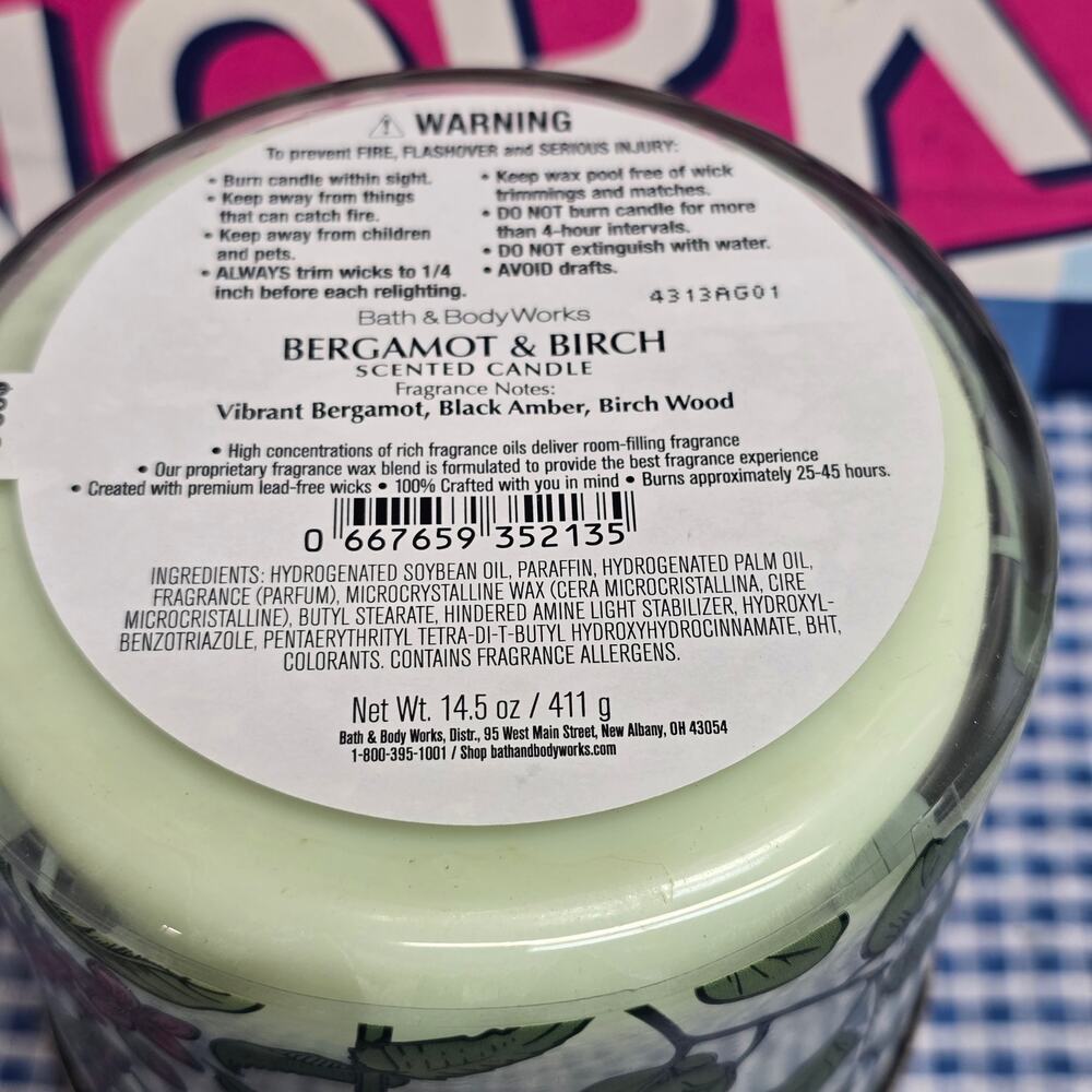 BBW Bergamot & Birch Large 3 Wick 14.5oz Candle - Picture 2 of 2